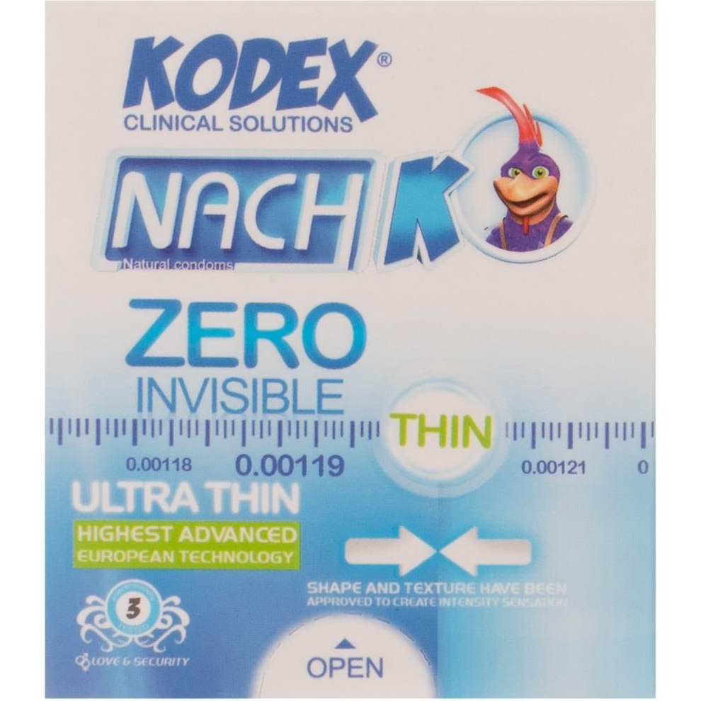 کاندوم 3 عددی زیرو کودکس ZERO INVISIBLE CONDOM KODEX