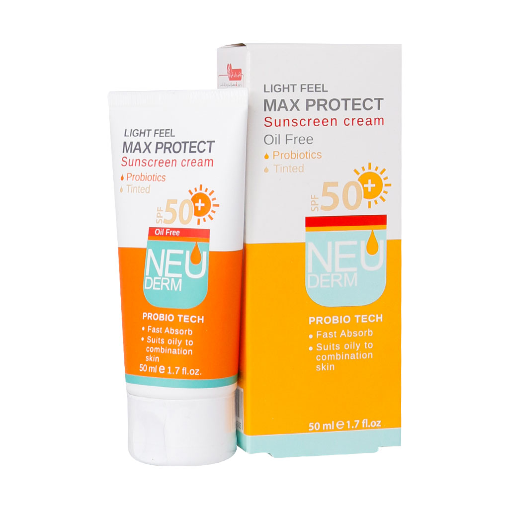 کرم ضد آفتاب SPF50 رنگی مکس نئودرم مناسب پوست چرب SUNSCREEN TINTED NEU DERM