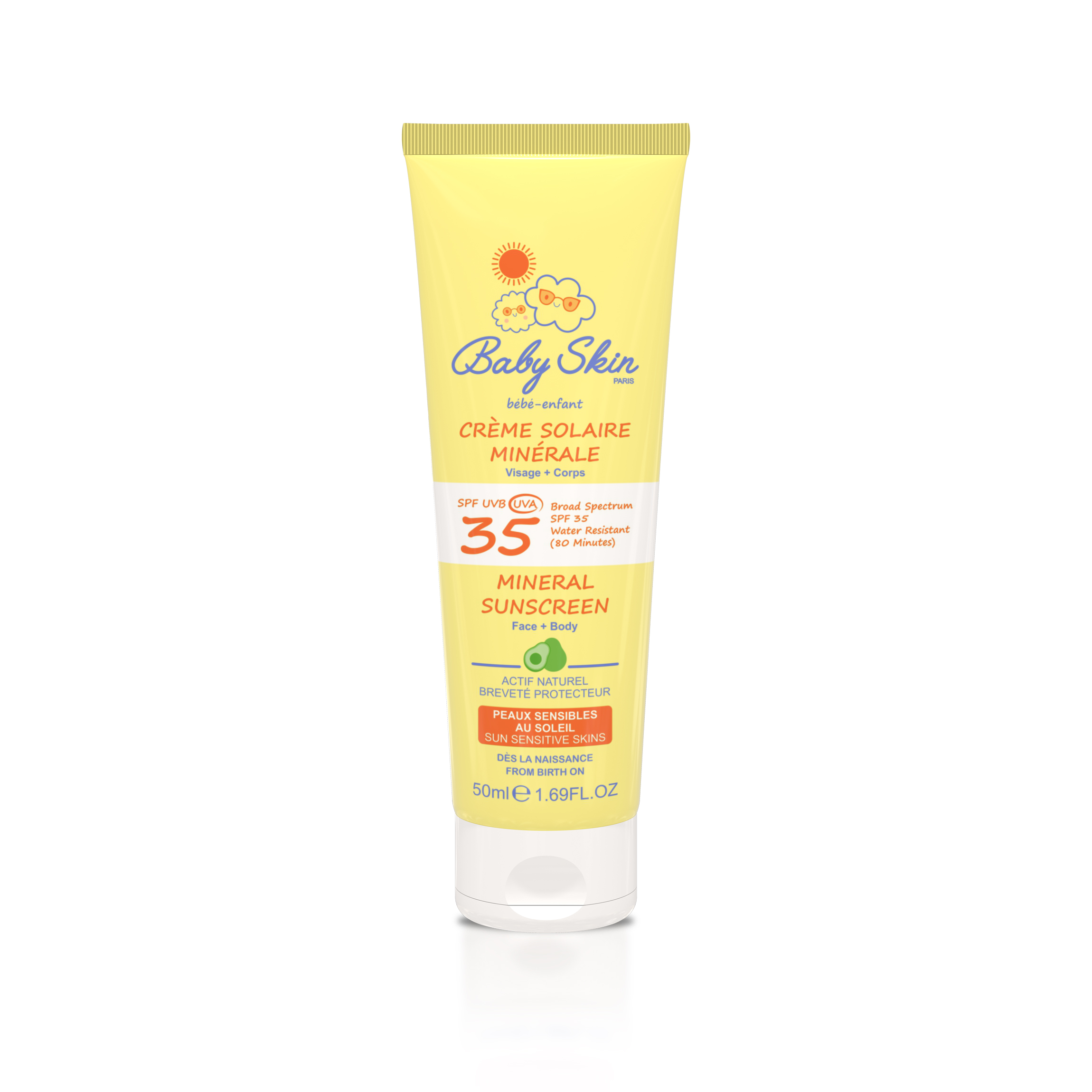 کرم ضد آفتاب بدن و صورت کودک مینرال SPF35 بیبی اسکین Baby Skin Kids Mineral Sunscreen Cream For Face & Body